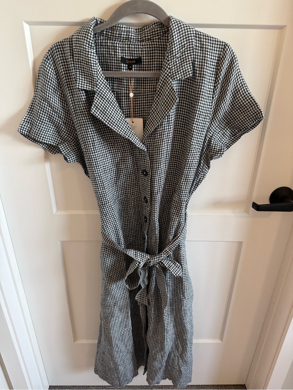 NWT Quince 100% European Linen Button Front Midi Dress Gingham M